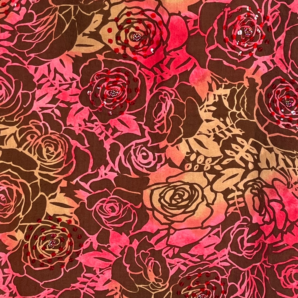 Kim & Cami Floral A-Line Skirt Roses Cotton Brown Pink Red Zip Back Size Large - Picture 5 of 5